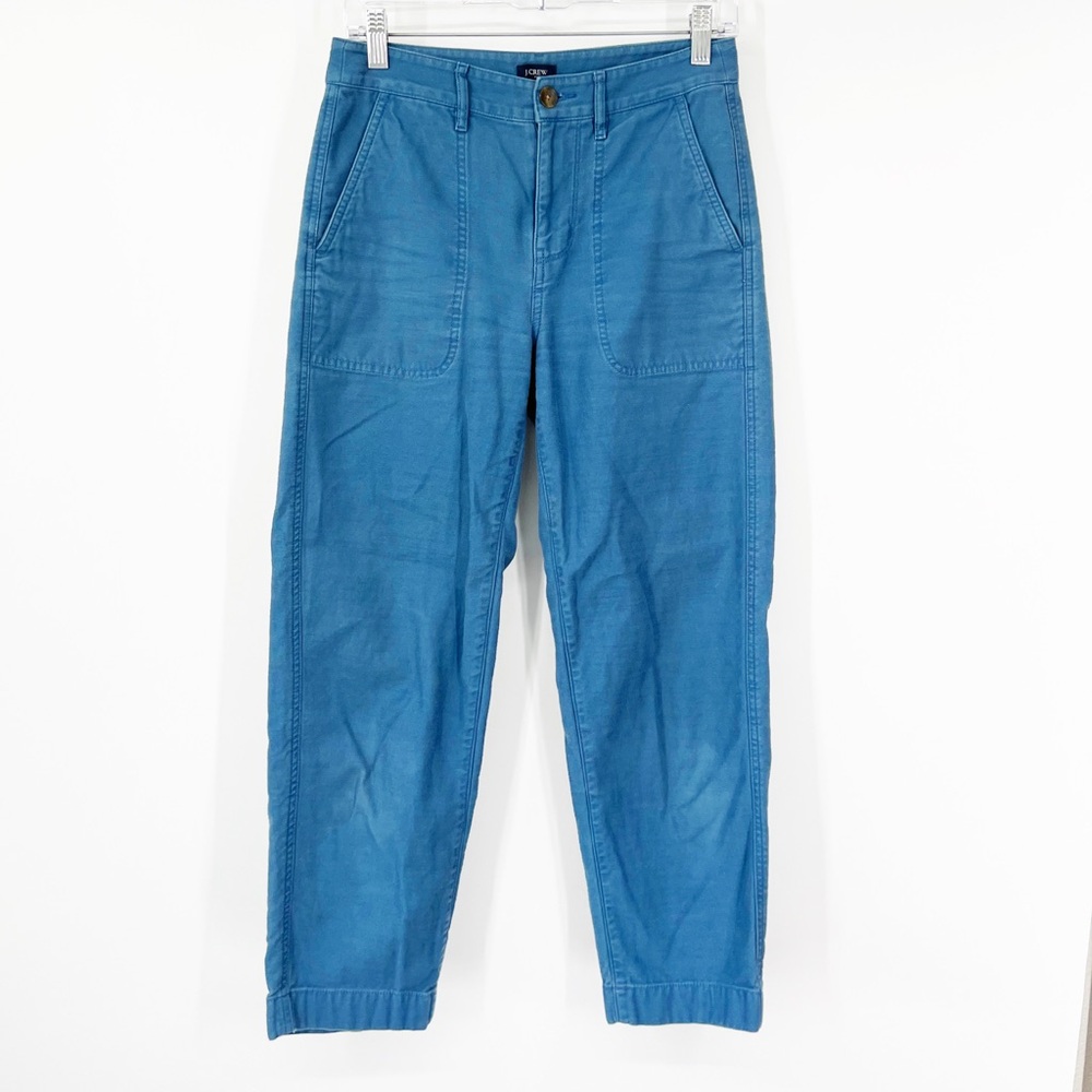 J. Crew Factory Cotton Camp Pants in Blue High Rise